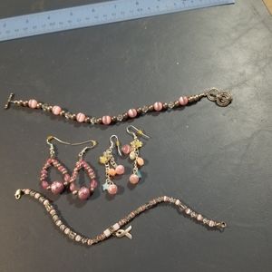 Bundle a pink jewelry two bracelets two earrings